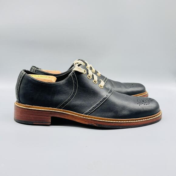 Cole Haan Shoes Mens 10 Dark Blue Leather Brogue Cap Toe Saddle Perforated Dress - Picture 1 of 12
